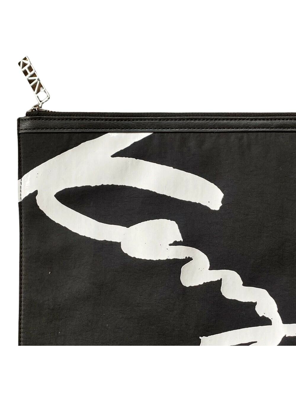KENZO Clutch Bag Hand Black Nylon Jacquard Logo Zipper Casual Tablet Men EUC
